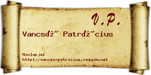 Vancsó Patrícius névjegykártya
